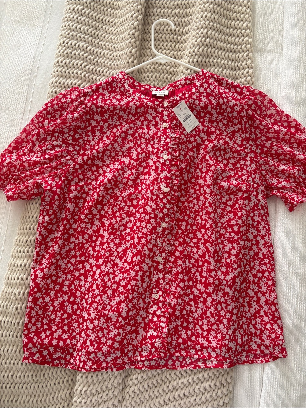 J. Crew Red Floral Button-Front Blouse